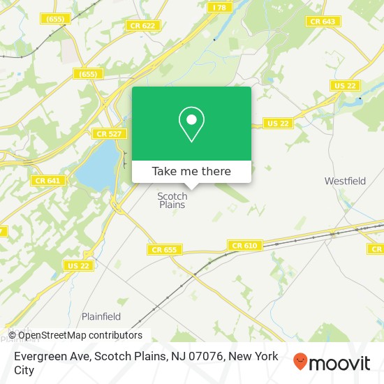 Evergreen Ave, Scotch Plains, NJ 07076 map