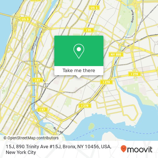 Mapa de 15J, 890 Trinity Ave #15J, Bronx, NY 10456, USA