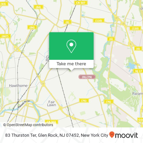 Mapa de 83 Thurston Ter, Glen Rock, NJ 07452