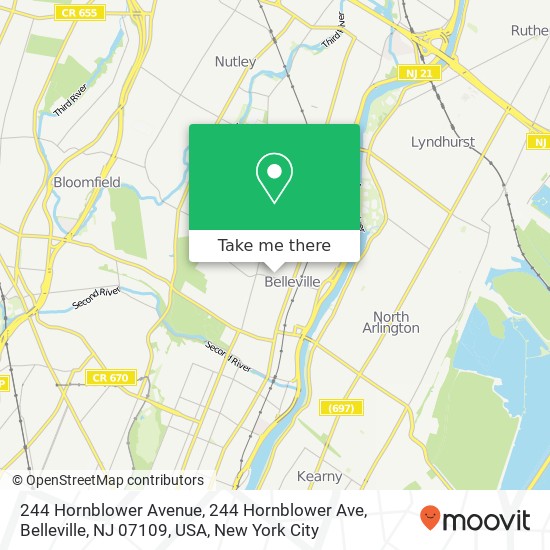 Mapa de 244 Hornblower Avenue, 244 Hornblower Ave, Belleville, NJ 07109, USA