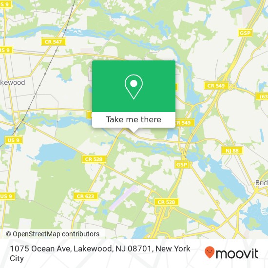 Mapa de 1075 Ocean Ave, Lakewood, NJ 08701