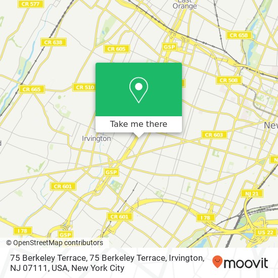 75 Berkeley Terrace, 75 Berkeley Terrace, Irvington, NJ 07111, USA map