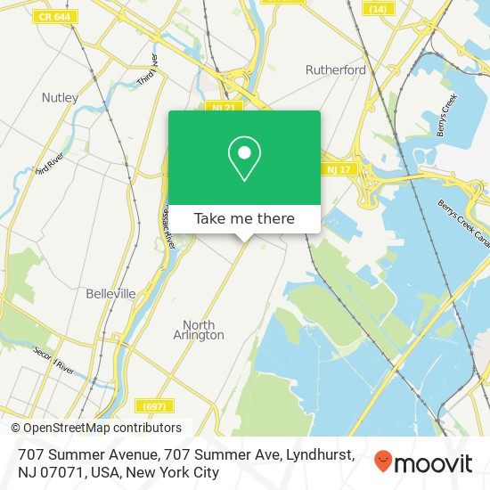 Mapa de 707 Summer Avenue, 707 Summer Ave, Lyndhurst, NJ 07071, USA