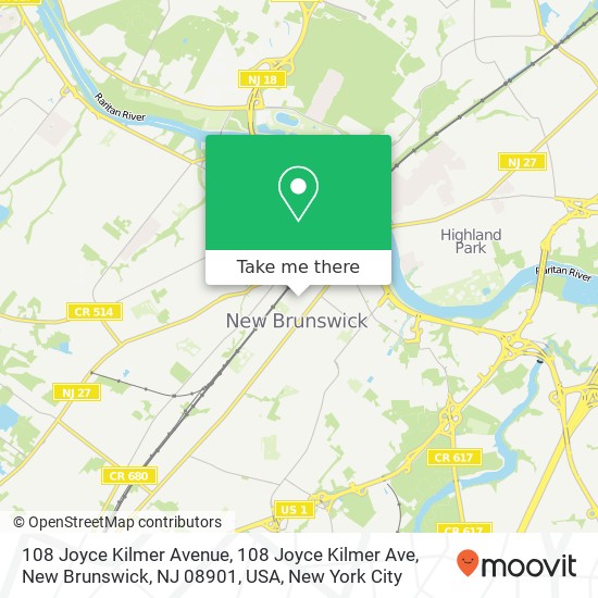 Mapa de 108 Joyce Kilmer Avenue, 108 Joyce Kilmer Ave, New Brunswick, NJ 08901, USA