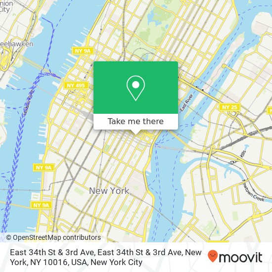 Mapa de East 34th St & 3rd Ave, East 34th St & 3rd Ave, New York, NY 10016, USA