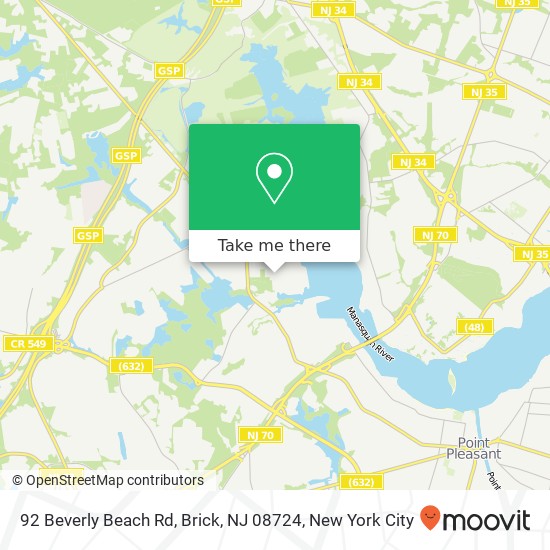 Mapa de 92 Beverly Beach Rd, Brick, NJ 08724