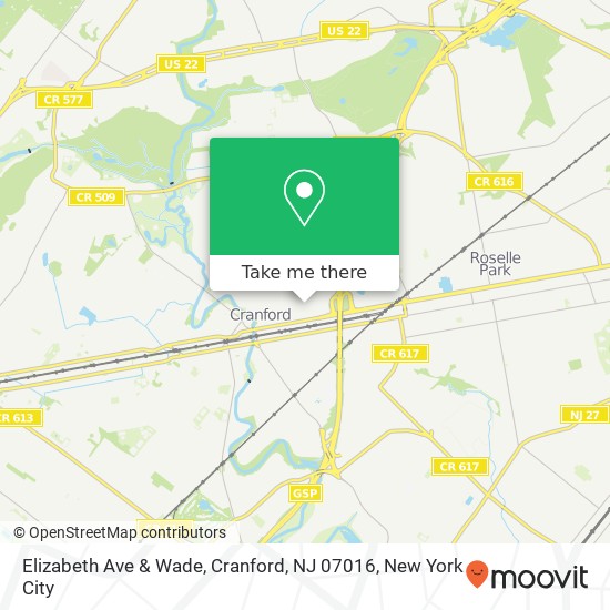 Mapa de Elizabeth Ave & Wade, Cranford, NJ 07016