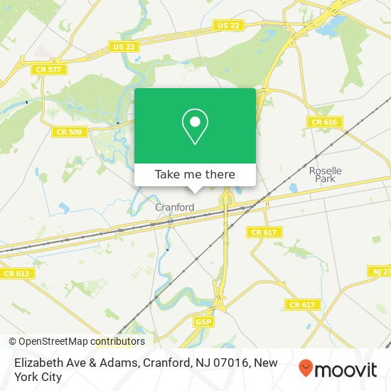 Mapa de Elizabeth Ave & Adams, Cranford, NJ 07016