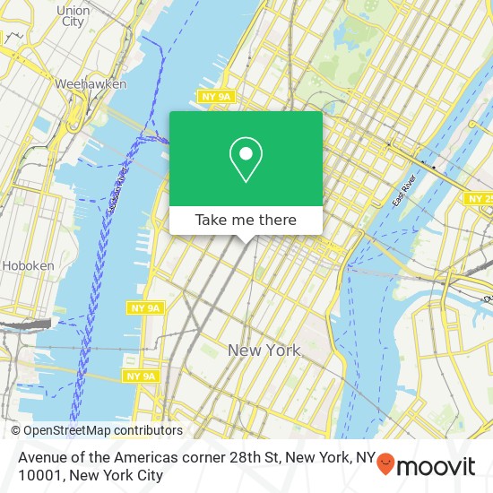 Mapa de Avenue of the Americas corner 28th St, New York, NY 10001
