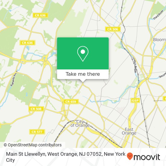 Mapa de Main St Llewellyn, West Orange, NJ 07052