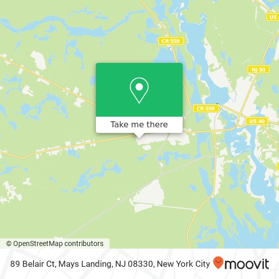 Mapa de 89 Belair Ct, Mays Landing, NJ 08330