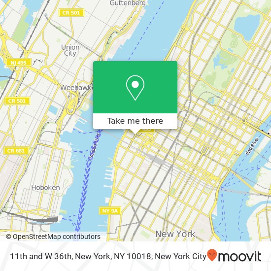 11th and W 36th, New York, NY 10018 map
