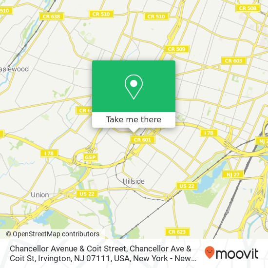 Chancellor Avenue & Coit Street, Chancellor Ave & Coit St, Irvington, NJ 07111, USA map