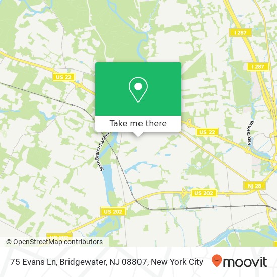 Mapa de 75 Evans Ln, Bridgewater, NJ 08807