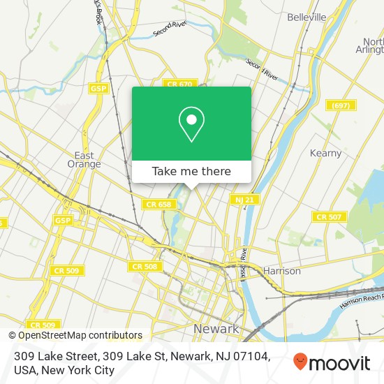 Mapa de 309 Lake Street, 309 Lake St, Newark, NJ 07104, USA