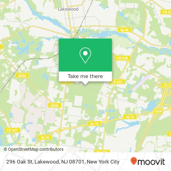 Mapa de 296 Oak St, Lakewood, NJ 08701