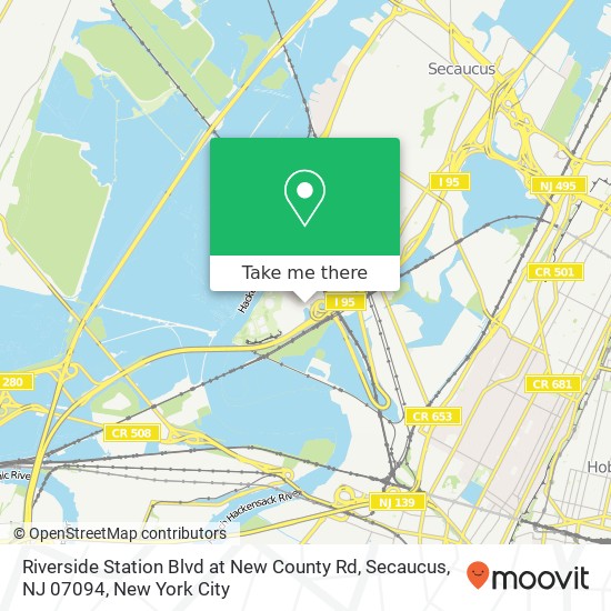 Mapa de Riverside Station Blvd at New County Rd, Secaucus, NJ 07094