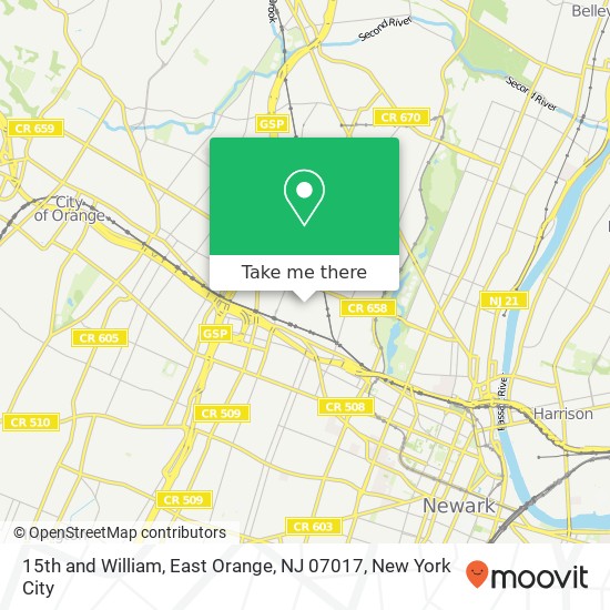 15th and William, East Orange, NJ 07017 map