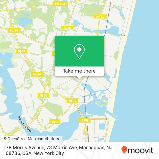 Mapa de 78 Morris Avenue, 78 Morris Ave, Manasquan, NJ 08736, USA