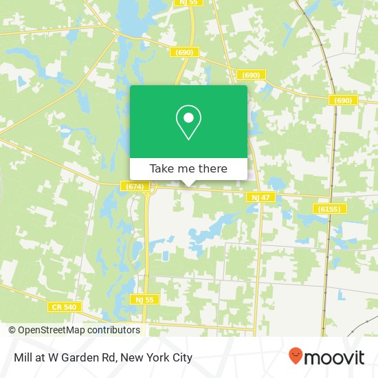 Mapa de Mill at W Garden Rd, Vineland, NJ 08360