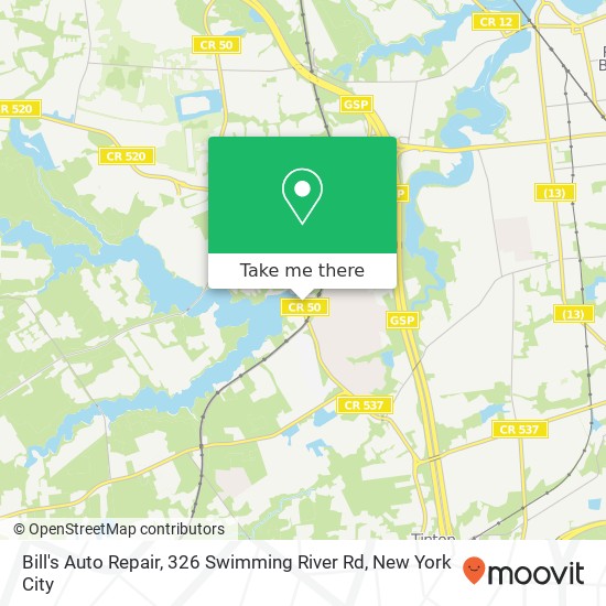 Mapa de Bill's Auto Repair, 326 Swimming River Rd