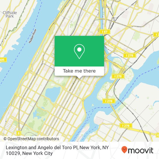 Lexington and Angelo del Toro Pl, New York, NY 10029 map