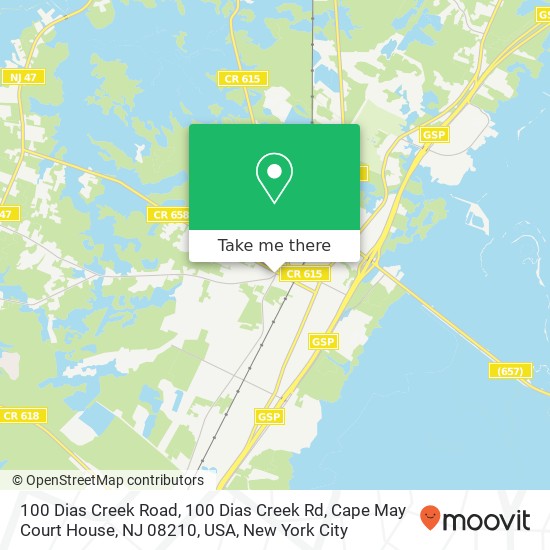 Mapa de 100 Dias Creek Road, 100 Dias Creek Rd, Cape May Court House, NJ 08210, USA