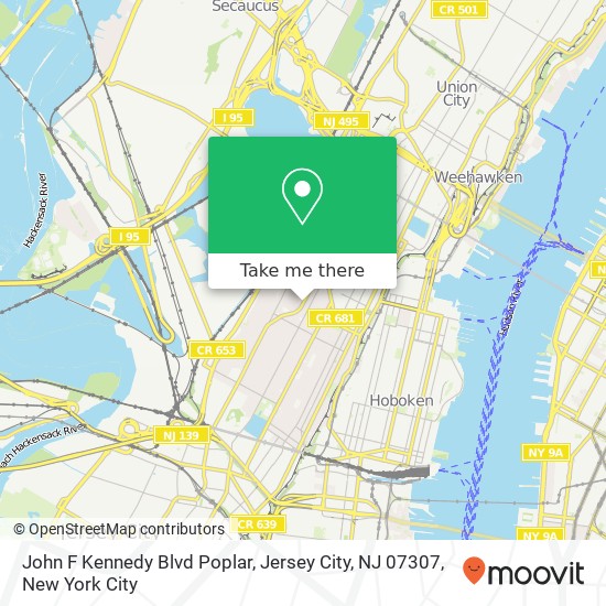 Mapa de John F Kennedy Blvd Poplar, Jersey City, NJ 07307