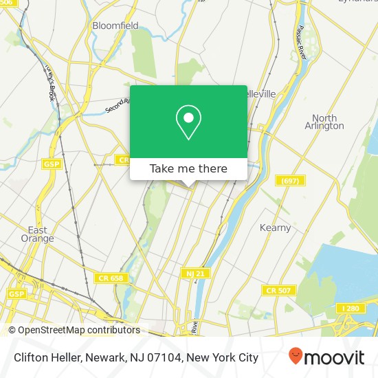 Mapa de Clifton Heller, Newark, NJ 07104