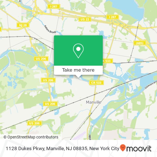 Mapa de 1128 Dukes Pkwy, Manville, NJ 08835