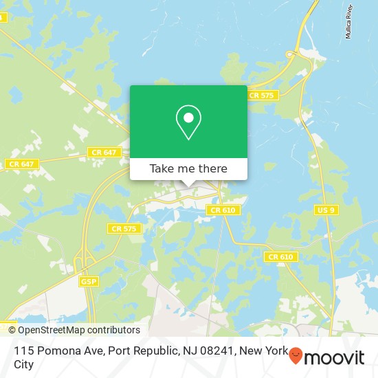 Mapa de 115 Pomona Ave, Port Republic, NJ 08241