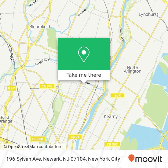 Mapa de 196 Sylvan Ave, Newark, NJ 07104