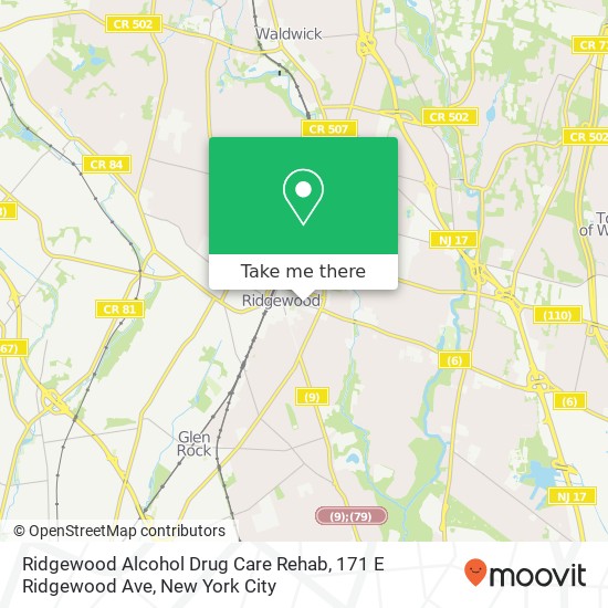 Mapa de Ridgewood Alcohol Drug Care Rehab, 171 E Ridgewood Ave