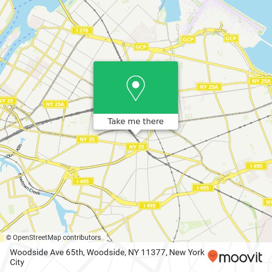 Mapa de Woodside Ave 65th, Woodside, NY 11377
