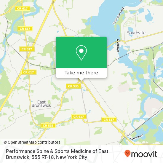 Performance Spine & Sports Medicine of East Brunswick, 555 RT-18 map