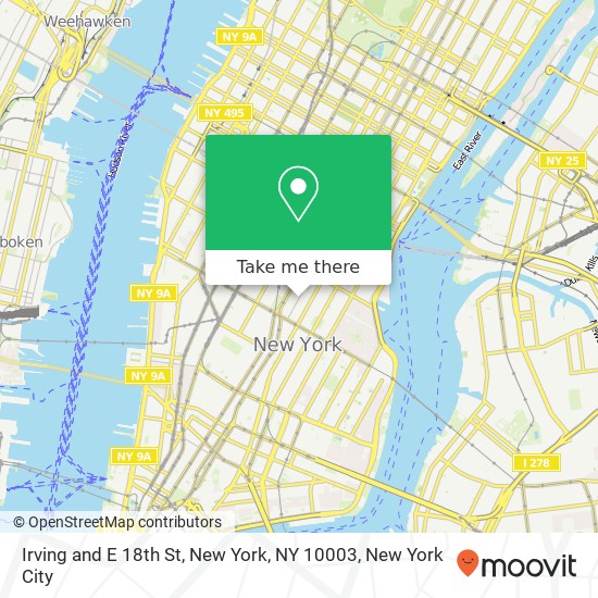 Irving and E 18th St, New York, NY 10003 map