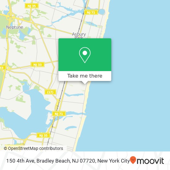 Mapa de 150 4th Ave, Bradley Beach, NJ 07720