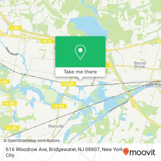 Mapa de 616 Woodrow Ave, Bridgewater, NJ 08807