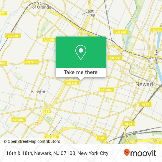 Mapa de 16th & 18th, Newark, NJ 07103