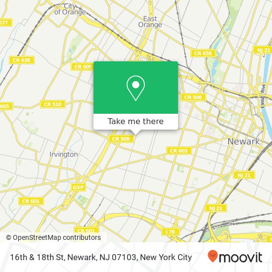 Mapa de 16th & 18th St, Newark, NJ 07103