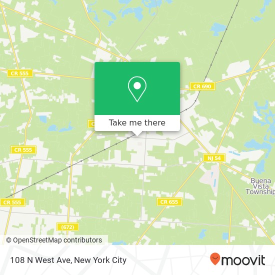 Mapa de 108 N West Ave, Minotola, NJ 08341