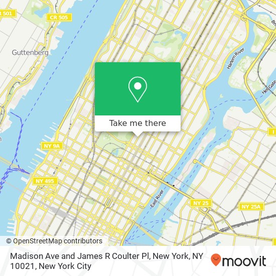 Madison Ave and James R Coulter Pl, New York, NY 10021 map