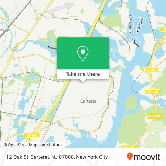 Mapa de 12 Oak St, Carteret, NJ 07008