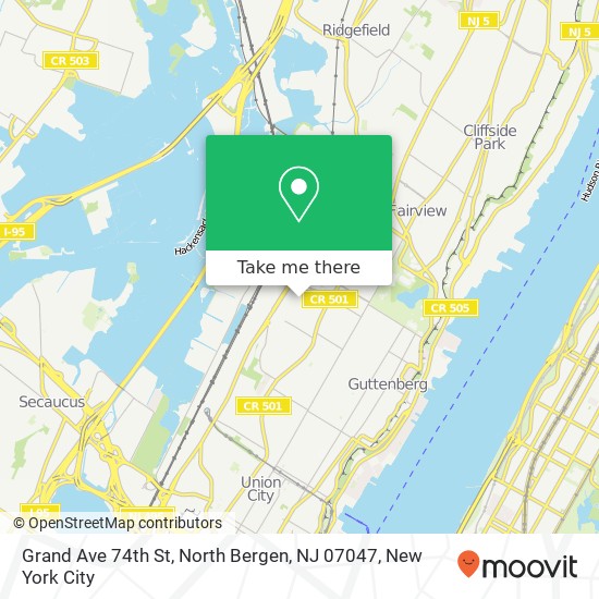 Mapa de Grand Ave 74th St, North Bergen, NJ 07047