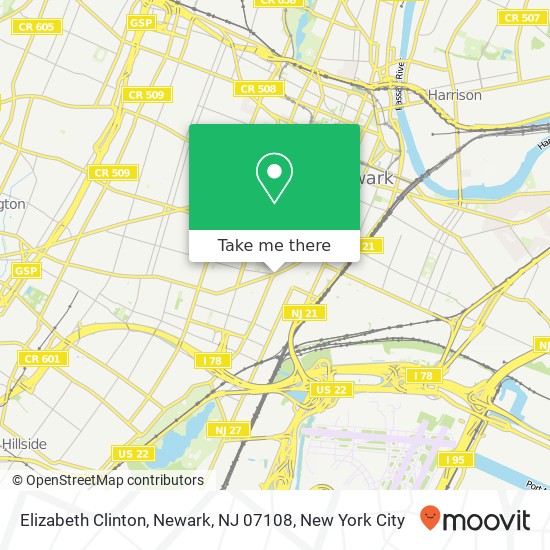Mapa de Elizabeth Clinton, Newark, NJ 07108