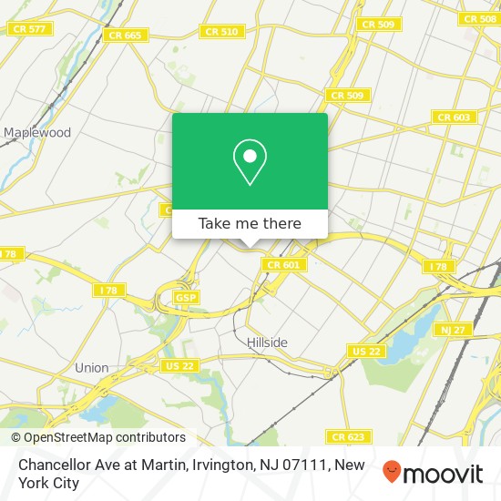 Mapa de Chancellor Ave at Martin, Irvington, NJ 07111