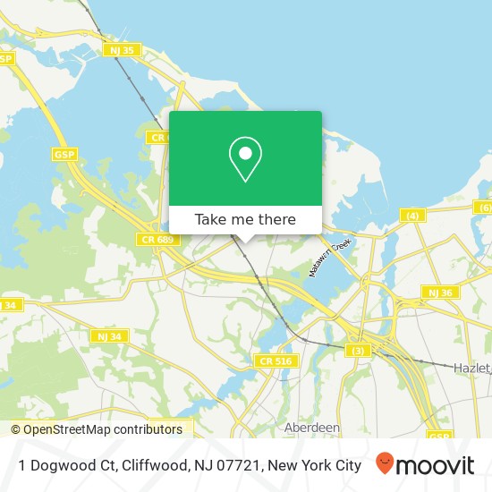 Mapa de 1 Dogwood Ct, Cliffwood, NJ 07721