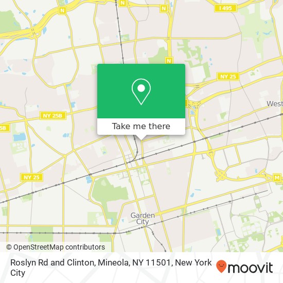 Mapa de Roslyn Rd and Clinton, Mineola, NY 11501