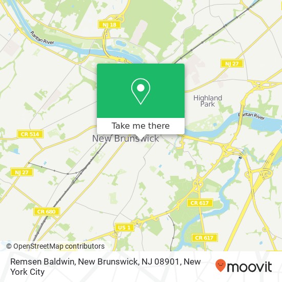 Mapa de Remsen Baldwin, New Brunswick, NJ 08901