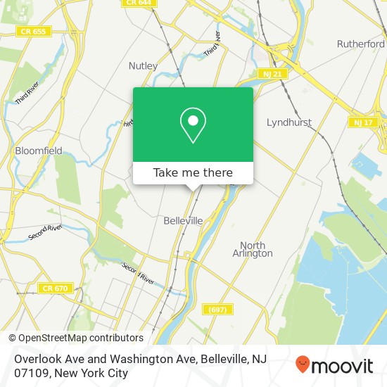 Mapa de Overlook Ave and Washington Ave, Belleville, NJ 07109